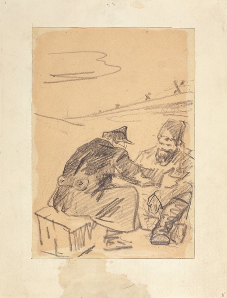 Сологуб Леонид Романович (1884–1956) «Разговор». 1910-е. Бумага, графитный карандаш, 19,6 х 14 см.