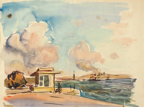 Расторгуев Сергей Николаевич (1896–1943) «На реке». 1930-е. Бумага, акварель, 30,7x41,8 см.