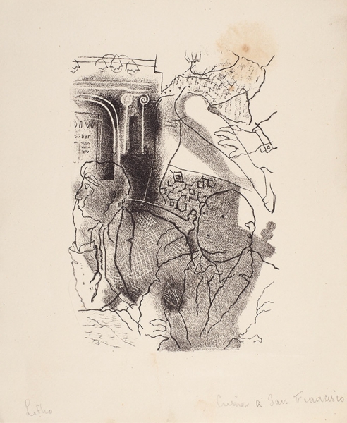 Анненков Юрий Павлович (1889–1974) «Преступление в Сан Франциско». 1930-е — 1940-е. Бумага, литография, 21 х 17 см.