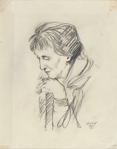 Тышлер Александр Григорьевич (1898–1980) «Портрет А.А. Ахматовой». 1943. Бумага, графитный карандаш, 22 х 17,5 см.