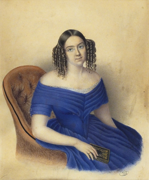 Фидлер (Fiedler) «Портрет девушки с книгой». 1844. Бристольский картон, гуашь, 25 х 20,5 см.