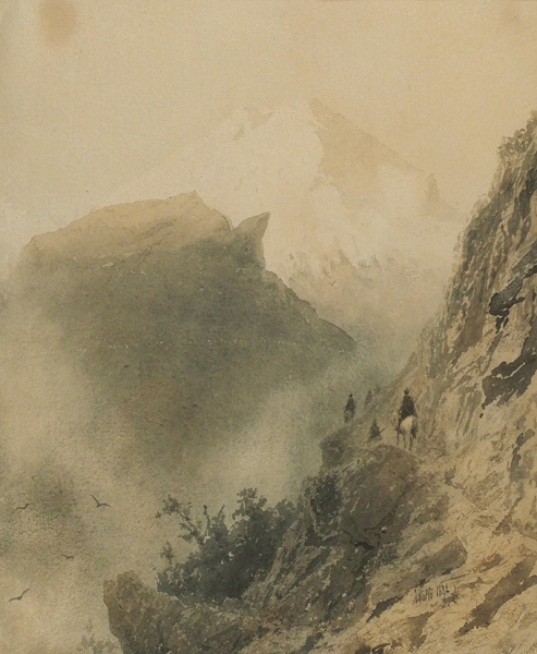 Лагорио Лев Феликсович (1827-1905) «По горной тропе». 1892. Бумага, акварель, 36 х 29,6 см.