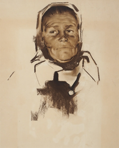 Соломин Николай Константинович (1916–1999) «Портрет пожилой женщины». 1950-е. Бумага, смешанная техника, 56 х 44 см.