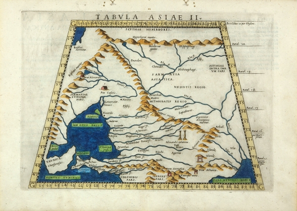 Карта Dell'Asia tabola seconda antica. [Карта Юга России и Северного Кавказа] . 1574.