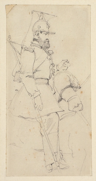Верне Орас (Emile Jean Horace Vernet) (1789–1863) «Французский улан». 1840-е. Бумага на бумаге, графитный карандаш, 13,1x6,5 см.