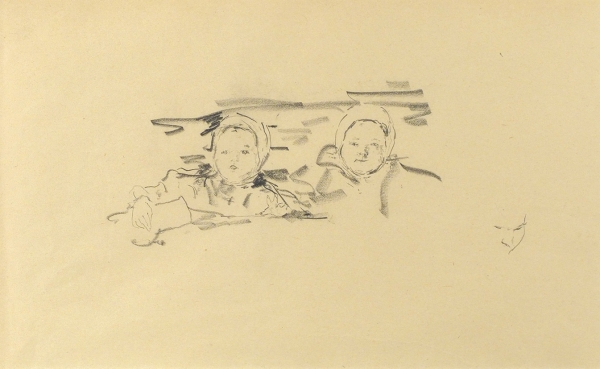 Малявин Филипп Андреевич (1869 — 1940) «Крестьянские девочки». 1910-е. Бумага, графитный карандаш, 21x34 см.