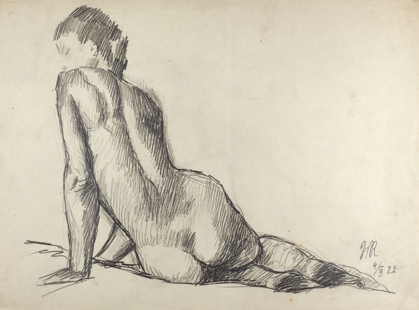Купреянов Николай Николаевич (1894 — 1933) «Обнаженная со спины». 1922. Бумага, графитный карандаш, 33,7x44,7 см.