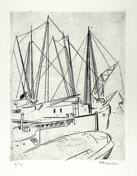 Штеренберг Давид Петрович (1881 — 1948) «Корабли». 1923-1925. Бумага, офорт, 35,2x29,3 см (лист), 19x14,5 см (оттиск).