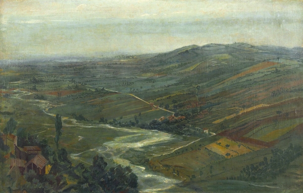 Яковлев Александр Евгеньевич (1887–1938) «Вид Виголено. Италия». 1927. Холст на картоне, темпера, 44,5x69 см.