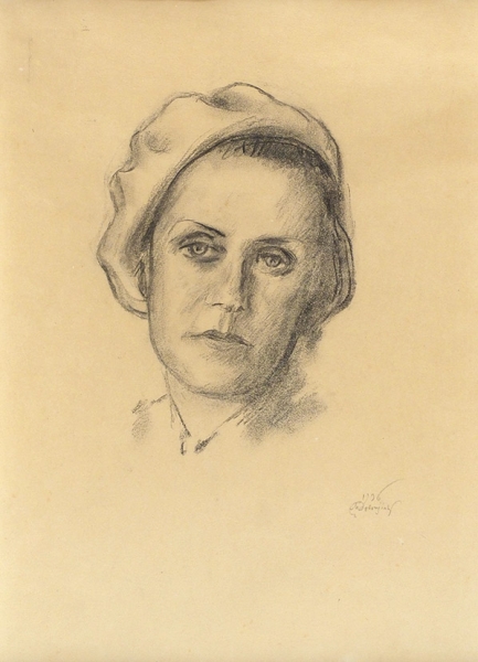 Добужинский Мстислав Валерианович (1875–1957) «Портрет жены». 1936. Бумага, уголь, фиксатив, 37,5x28,4 см.