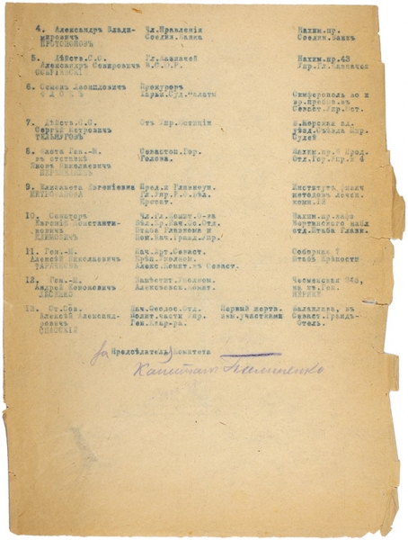 Список лиц утвержденных в должности членов Комитета Ордена Святителя Николая Чудотворца. [1920].