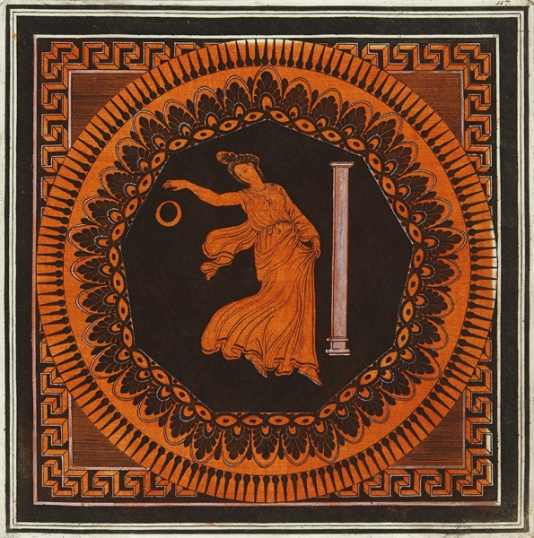 Pierre Francois Hughues d’Harcanvilles (1719-1805) Два листа из серии «Collection of Etruscan, Greek and Roman Antiquites». 1766. Бумага, офорт, акварель, белила, 47,8x36 см (листы), 21,2x20,8 см (оттиски).