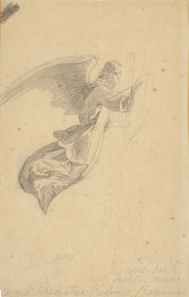 Репин Илья Ефимович (1844–1930) «Ангел». На обороте набросок мужской фигуры. 1868. Бумага, графитный карандаш, 28,8x18,5 см.