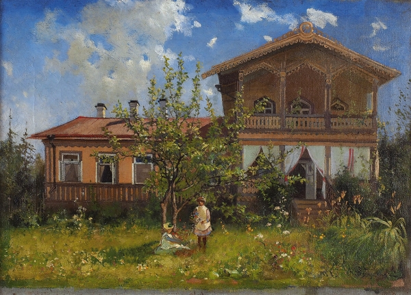 Рябушкин Андрей Петрович (1861–1904) «Дача в усадьбе Тюменева». 1888. Холст, масло, 30x43 см.