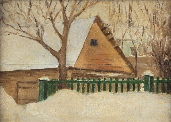 Столица Евгений Иванович (1870–1929) «Усадьба зимой». 1890-е — 1900-е. Холст, масло, 17,7x25 см.