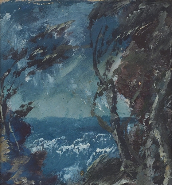 Яковлев Александр Евгеньевич (1887–1938) «Берег моря». Конец 1920-х. Бумага на картоне, темпера, 27x25,6 см.
