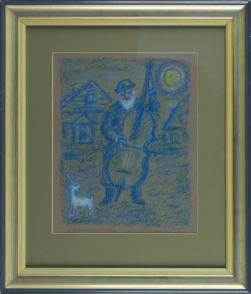 Каплан Анатолий Львович (1902–1980) «Виолончелист». 1970-е. Бумага, восковая пастель, 35x28 см.