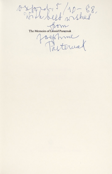 Пастернак, Ж. [автограф] Воспоминания Леонида Пастернака [The memoirs of Leonid Pasternak. На англ. яз.]. Лондон; Мельбурн; Нью-Йорк: Quartet books, 1982.