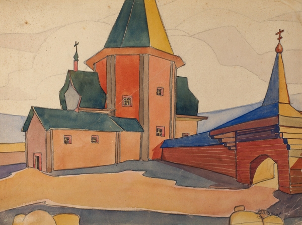 Тархов Дмитрий Михайлович (1893–1948) «Русская церковь». 1911. Бумага, карандаш, акварель, 24x32 см.