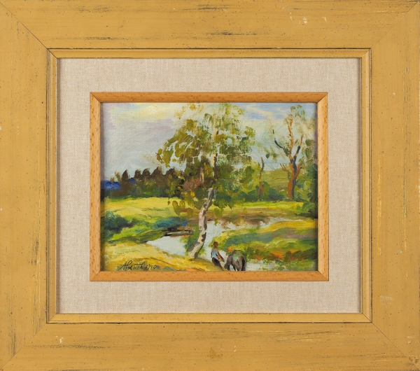 Арапов Анатолий Афанасьевич (1876–1949) «На речке». 1940. Холст на картоне, 17x22 см.