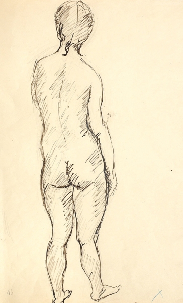 Фальк Роберт Рафаилович (1886–1958) «Обнаженная со спины». 1946. Бумага, тушь, перо, кисть, 52,5x33,7 см.