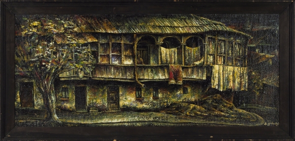 Джохадзе Мераб Амбакоевич (род. 1949) «Старый дом в Тбилиси». 1992. Фанера (?), масло, 35x80 см.