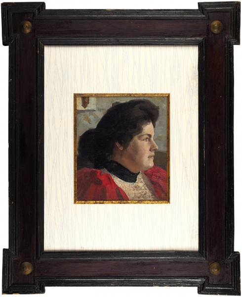 Головин Александр Яковлевич (1863–1930) «Портрет М.К. Головиной». 1890-е. Холст на картоне, масло, 31,5x27,5 см.