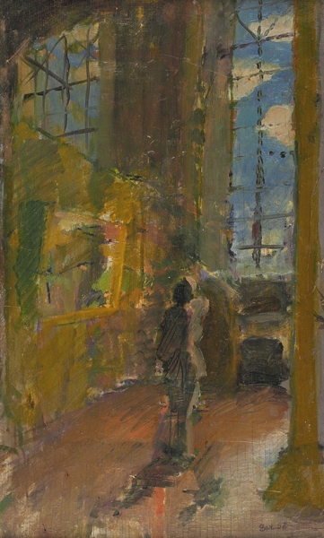 Вечтомов Николай Евгеньевич (1923–2007) «В мастерской». 1957. Фанера, масло, 50x30 см.