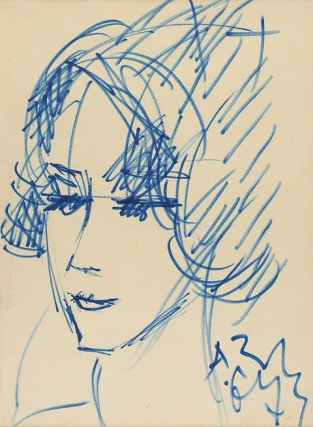 Зверев Анатолий Тимофеевич (1931–1986) «Женский портрет». 1967. Бумага, синий фломастер, 43x31 см.