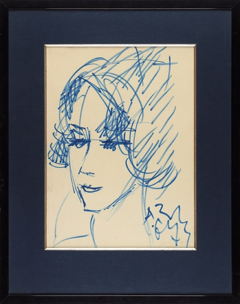 Зверев Анатолий Тимофеевич (1931–1986) «Женский портрет». 1967. Бумага, синий фломастер, 43x31 см.