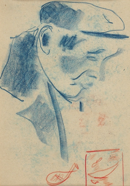 Нисский Георгий Григорьевич (1903–1987) «Мужчина в шляпе». На обороте «Мужчина в кепке». 1920-е. Бумага, синий карандаш, 25x17,4 см.