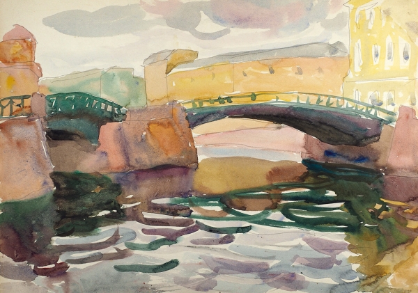 Фридман Карл Шоломович (1926–2001) «Мост». 1960-е. Бумага, графитный карандаш, акварель, 29x40,5 см.