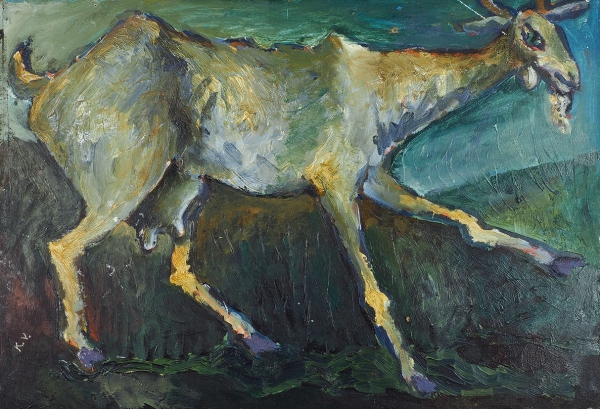 Кротов Виктор Александрович (род. 1945) «Коза». 1975. Картон, масло, 35x50 см.