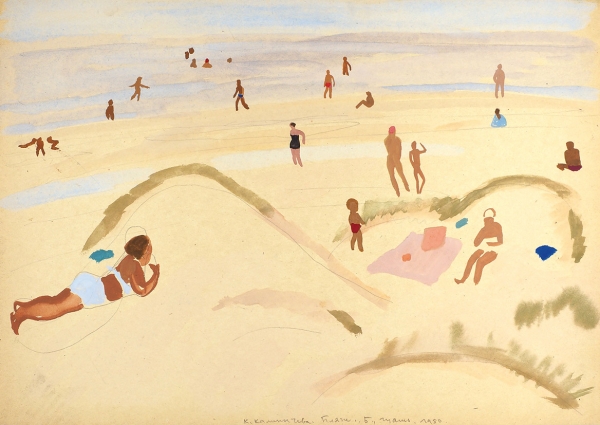 Калинычева Клара Ивановна (1933–1999) «Пляж». 1980. Бумага, графитный карандаш, гуашь, 28x40,2 см.