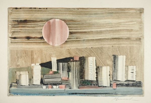 Варшамов Рубен Артёмович (1936–2000) «Городской пейзаж». 1980. Картон, монотипия, 51,5x62 см (лист), 32,5x49,5 см.