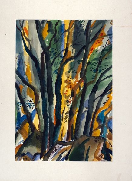 Ратнер Герман Львович (1933–1996) «В лесу». 1989. Бумага, акварель, 44x31 см.