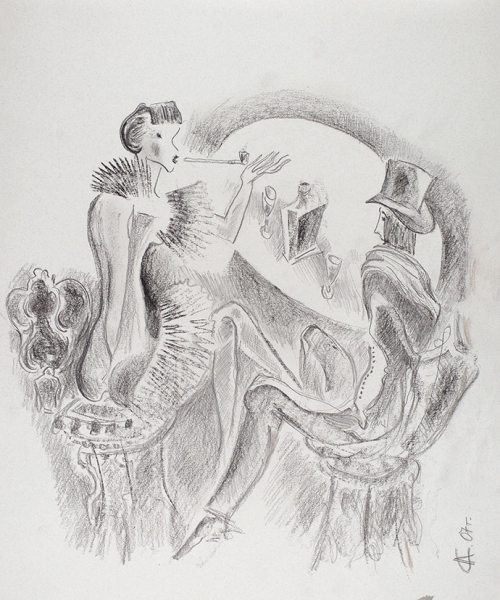 Сапожников Александр Васильевич (1925–2009) «В кафе». 2007. Бумага, графитный карандаш, 39x32,5 см.