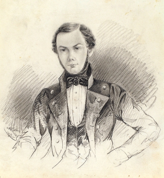 Неизвестный художник (Nieker A.) «Мужской портрет». 1845. Бумага, графитный карандаш, 19x17 см.