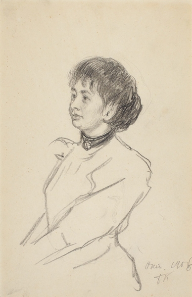 Кустодиев Борис Михайлович (1878–1927) «Женский портрет». 1908. Бумага, графитный карандаш, 24,1x15,1 см.