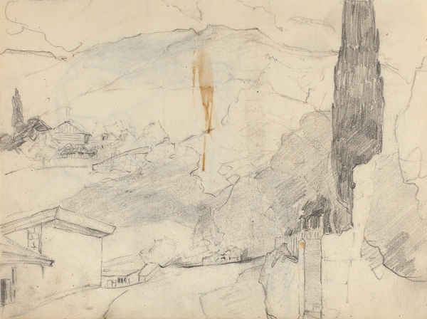 Исупов Алексей (Алессио) Владимирович (1889–1957) «Лошадь». На обороте «Пейзаж». 1910-е. Бумага, графитный карандаш, 27x20 см.