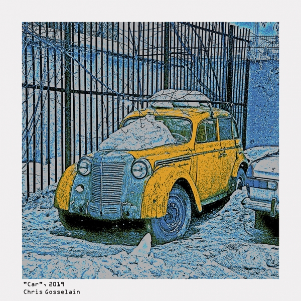 Chris Gosselain. «Car». 2019. Бумага-металлик, мобилография. 30x30 см.