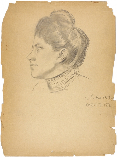 Кустодиев Борис Михайлович (1878–1927) «Портрет жены». 1903. Бумага, графитный карандаш, 36,2x27 см.