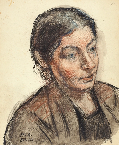Бурлюк Давид Давидович (1882–1967) «Портрет Маруси». 1928. Картон, пастель, тушь, 31x25,5 см.