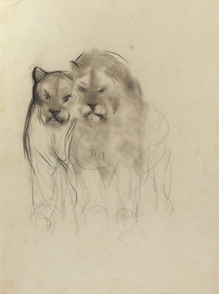 Грановский Самуил Соломонович (1889–1942) «Лев и львица». 1930-е. Бумага, уголь, 34,5x26 см (в свету).