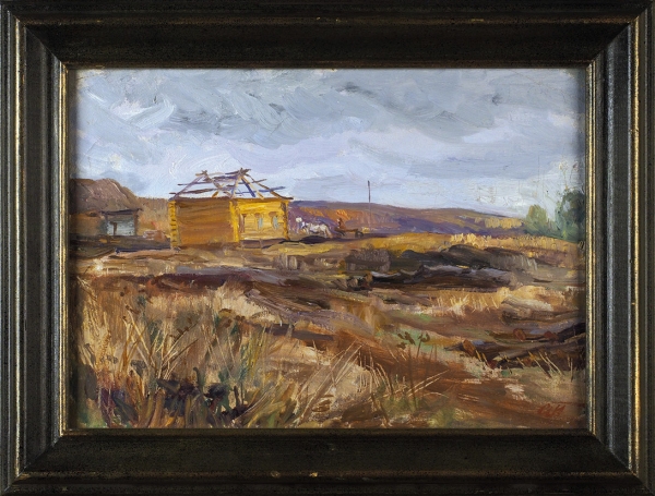 Пластов Аркадий Александрович (1893–1972) «Пейзаж со срубами». 1930. Холст, масло, 32x45,5 см.