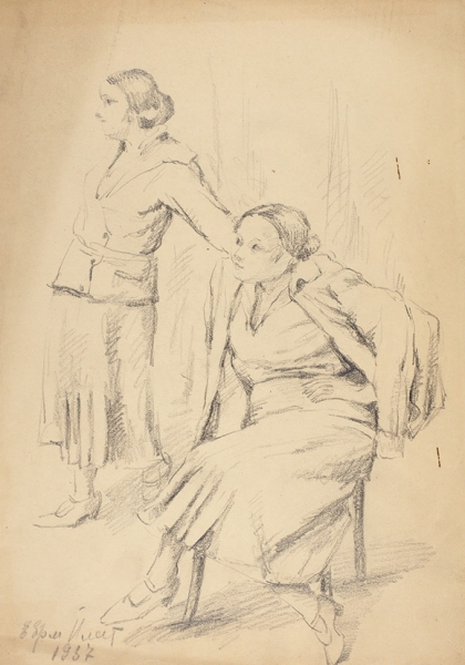 Ермилова-Платова Ефросинья Федосеевна (1895–1974) «Две подруги». 1937. Бумага, графитный карандаш, 29,2x21 см.