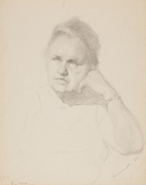 Калинычева Клара Ивановна (1933–1999) «Женский портрет». 1954. Бумага, графитный карандаш, 24x19,5 см.