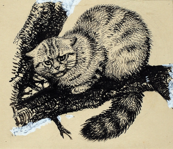Комаров Алексей Никанорович (1879–1977) «Лесной кот». 1950-е. Бумага, тушь, перо, белила, 11,2x13,3 см.