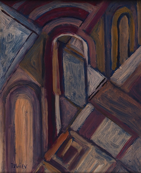 Исаев Николай Александрович (1891–1977) «Композиция». 1960. Оргалит, масло, 46x37,5 см.