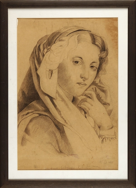 Дейнеко Константин Дмитриевич (1859-1938) «Женский портрет». 1885. Бумага, итальянский карандаш, 39,8x26,5 см (в свету).
